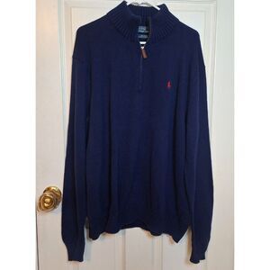 Polo Ralph Lauren Vintage Cobalt Blue Knit Quarter Zip Sweater Ivy Prep Size XL